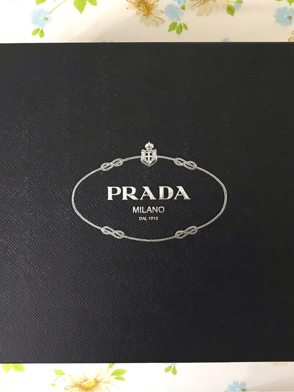Prada Black Box with Silver Logo Includes Two Dust Bags.